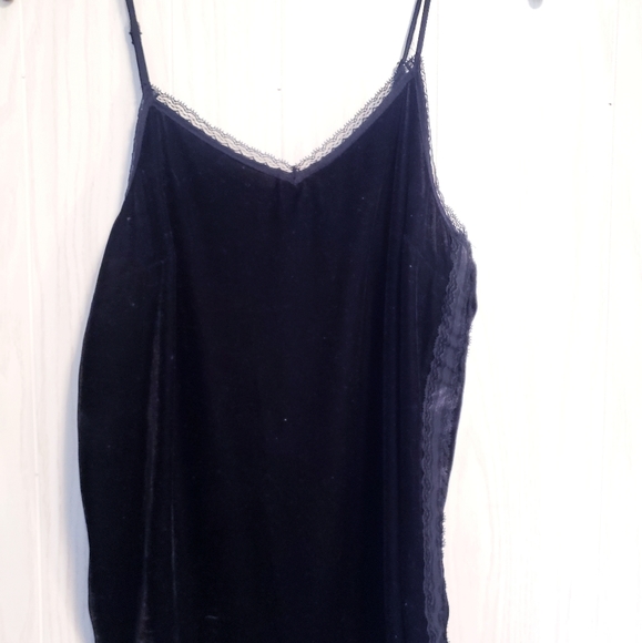 Black Velvet Tank Top Lace Trim Who What Wear L - Picture 2 of 8